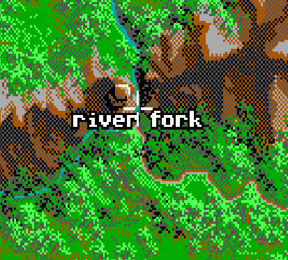 Screenshot of Monkey Island map showing the location of the river fork