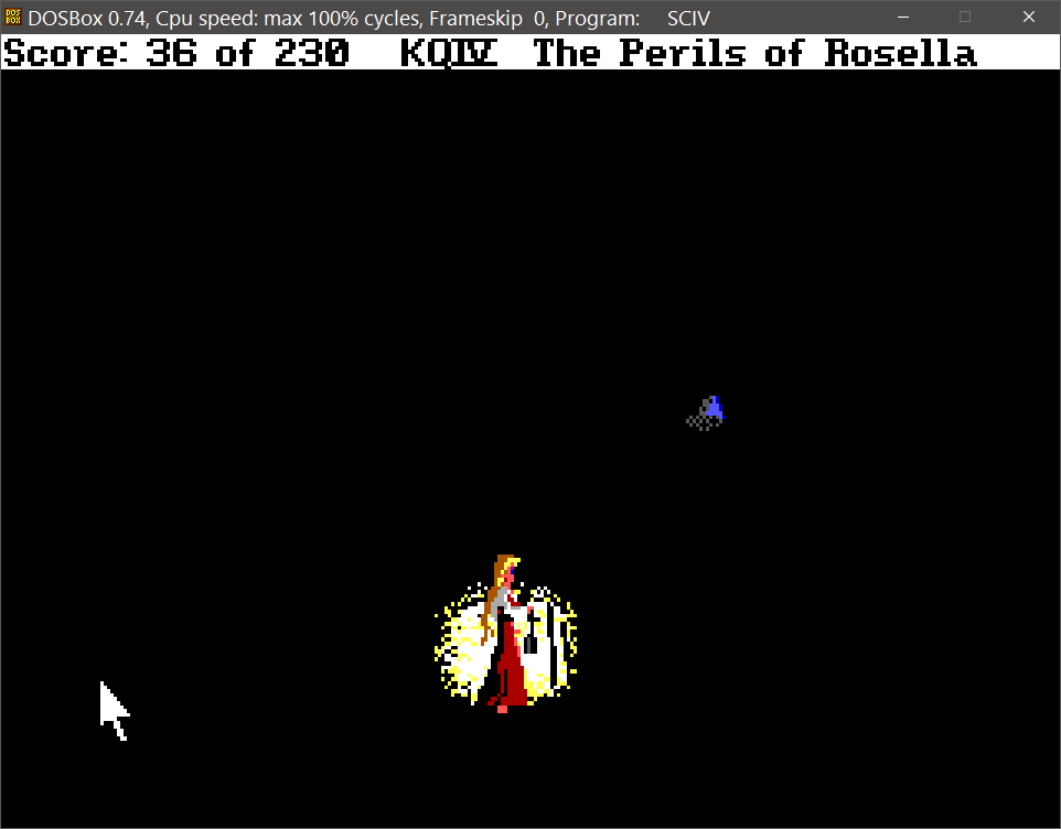 Screenshot of King's Quest 4 showing position of chasm in troll cave
